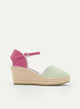 GREEN AND PINK WEDGE ESPADRILLES WITH ANKLE BRACELET