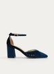 Zapatos de Salón de Terciopelo Azul con Tacón Medio y Correa