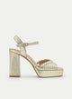 SANDALIA DORADA CON PLATAFORMA Y TACÓN ANCHO DE TIRAS