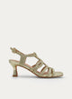 SANDALIA DORADA TRENZADA TACÓN MEDIO