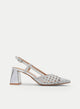SILVER MID-HEEL SLIPPED SHOES WITH BRAIDED DESIGN