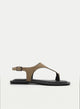 BEIGE FLAT LEATHER SANDAL WITH AMADA PINK T-STRAP