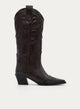Brown Cowboy Boot with Embroidery and Mid Heel