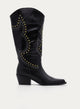Black High Boot with Studs and Mid Heel