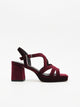 Burgundy Sandal velvet with wide heel and platform