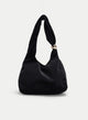 BOLSO NEGRO DE TERCIOPELO CON ASA ANUDADA Y DETALLE DORADO