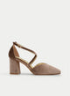 SALÓN TAUPE DE TERCIOPELO TACÓN ANCHO Y TIRAS