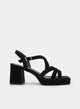 Black velvet sandals with wide heel and platform