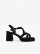 Black velvet sandals with wide heel and platform