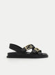 BLACK FLAT SANDALS WITH GOLDEN BUCKLES
