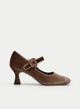 ZAPATO MERCEDITAS DE TERCIOPELO TAUPE TACÓN RETRO