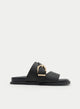 BLACK FLAT SANDAL WITH GOLDEN BUCKLE