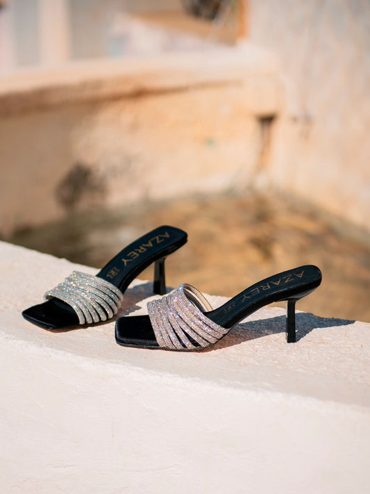 Black slingback sandal with rhinestones