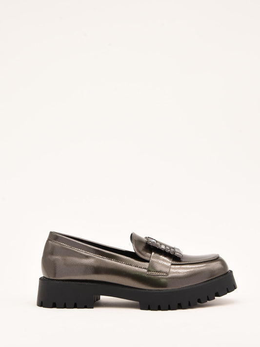 Grey Patent Leather Moccasin