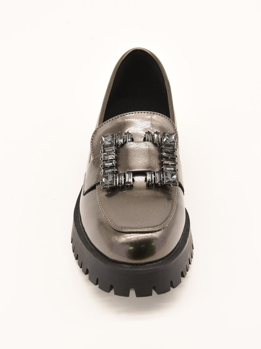 Grey Patent Leather Moccasin