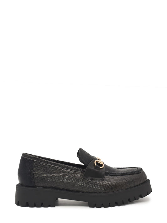 Double-soled snake moccasin in black
