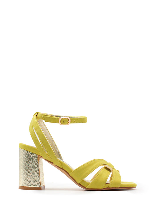 Lime-coloured sandal with metallic heel