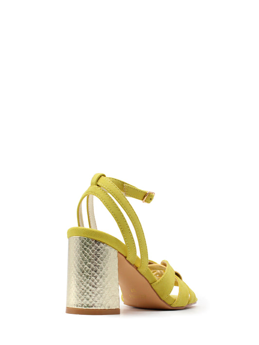 Lime-coloured sandal with metallic heel