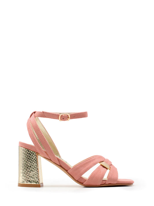 Pink sandal with metallic heel