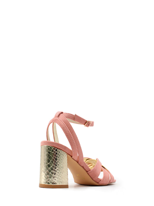Pink sandal with metallic heel