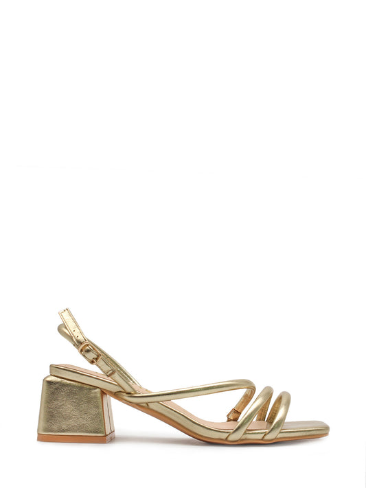 Metallic low-heeled sandal with straps