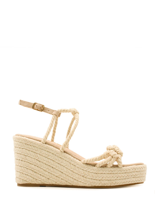 Wedge with beige woven trim