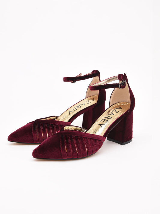 Burgundy Velvet Pumps with Mid Heel and Strap