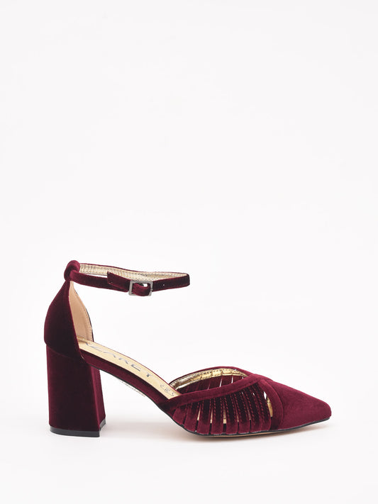 Burgundy Velvet Pumps with Mid Heel and Strap