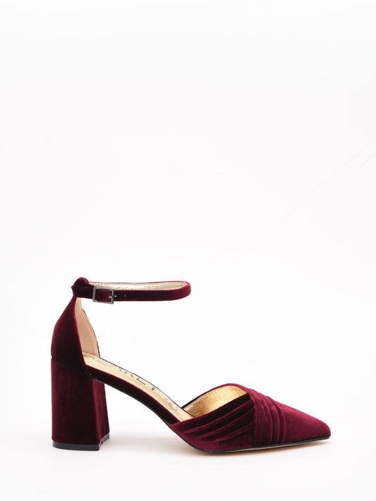 Burgundy Velvet Ankle Strap Pumps