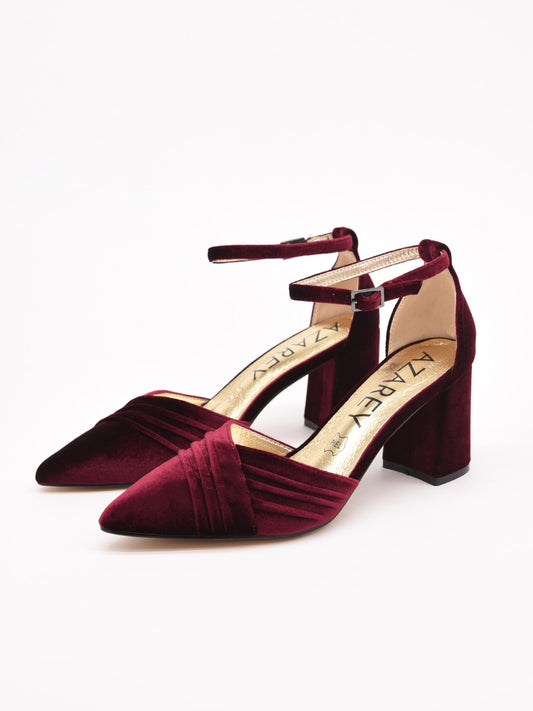 Burgundy Velvet Ankle Strap Pumps