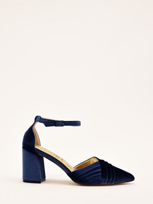 Navy Velvet Ankle Strap Pumps