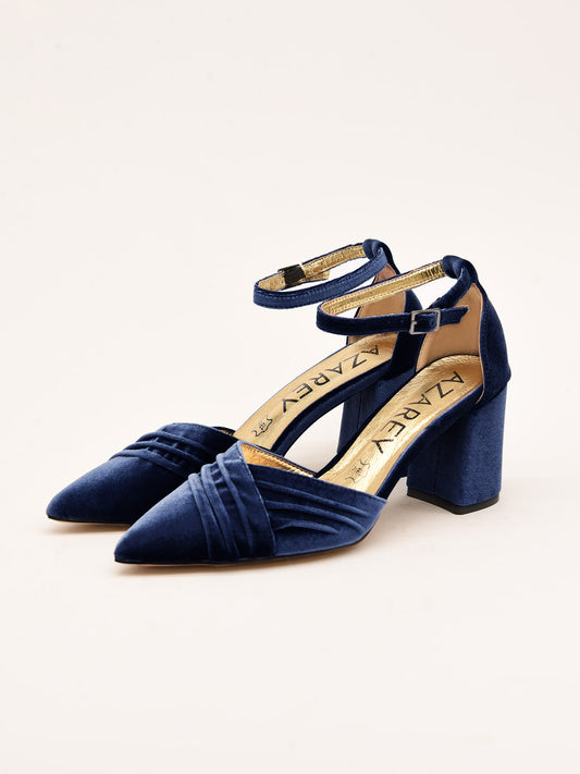 Navy Velvet Ankle Strap Pumps