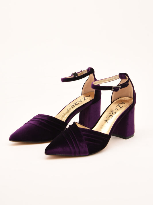 Purple Velvet Ankle Strap Pumps