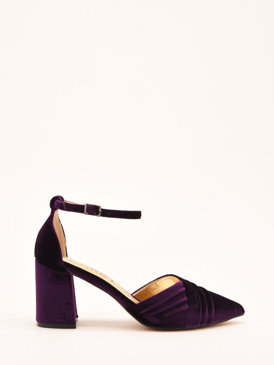 Purple Velvet Ankle Strap Pumps