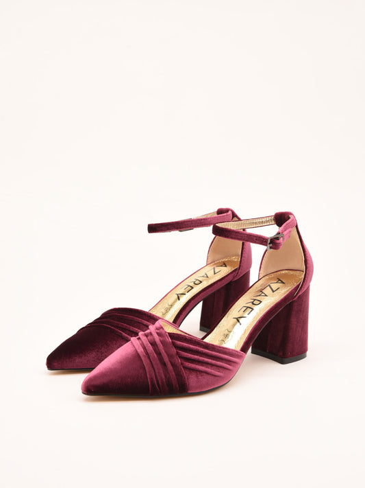 Pink Velvet Ankle Strap Pumps