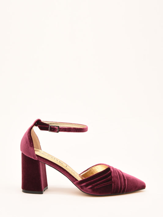 Pink Velvet Ankle Strap Pumps