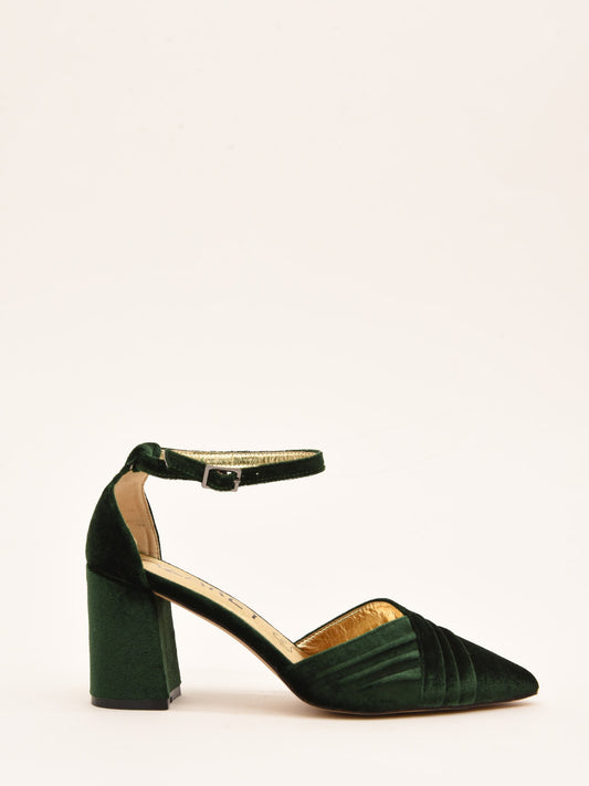 Green Velvet Ankle Strap Pumps