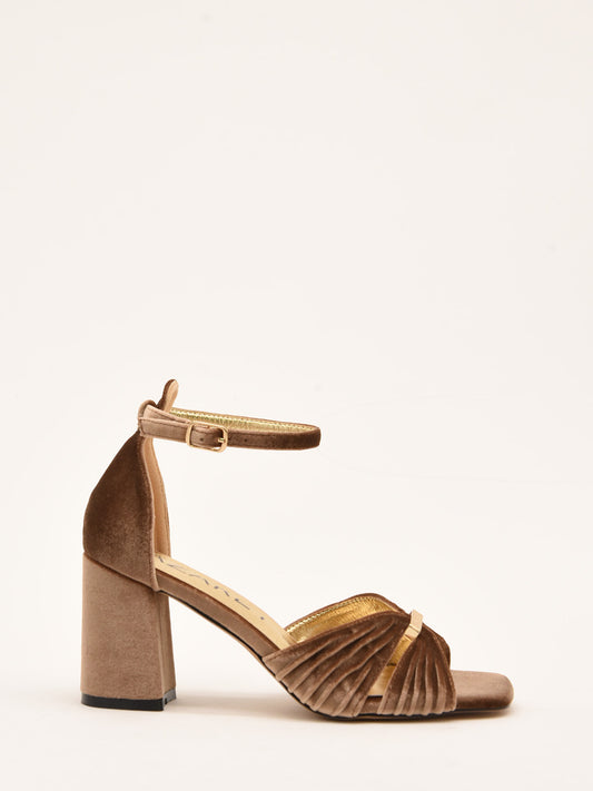 Taupe Velvet Sandals with Gold Detail