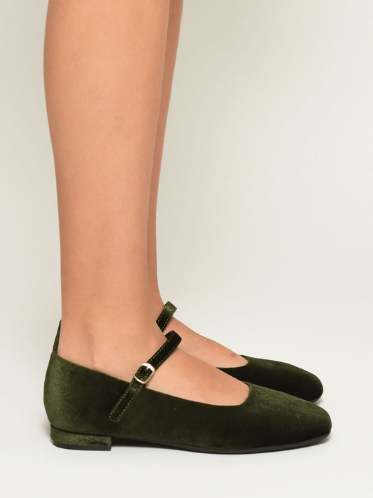 Flexible Ballerinas in Green Velvet