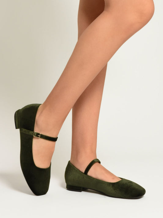 Flexible Ballerinas in Green Velvet