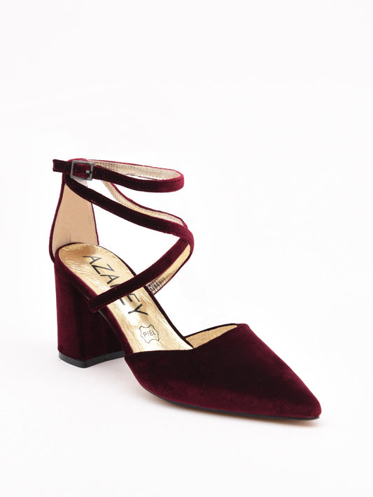 Burgundy Velvet Cross Strap Pumps