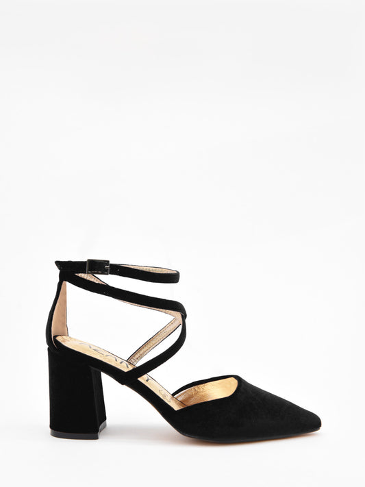 Black Velvet Cross Strap Pumps