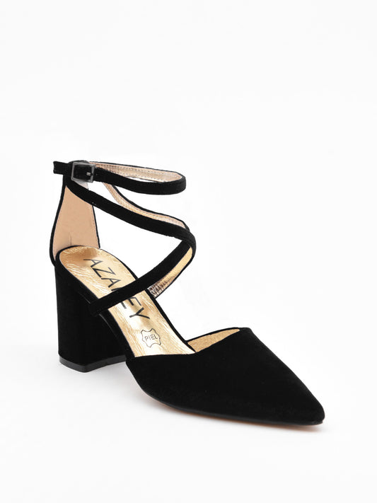 Black Velvet Cross Strap Pumps