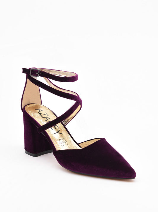 Purple Velvet Cross Strap Pumps