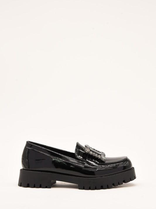 Black Patent Leather Moccasin with Detail