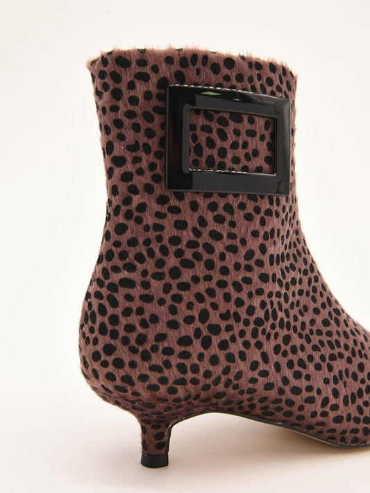 Brown animal print ankle boots with buckle