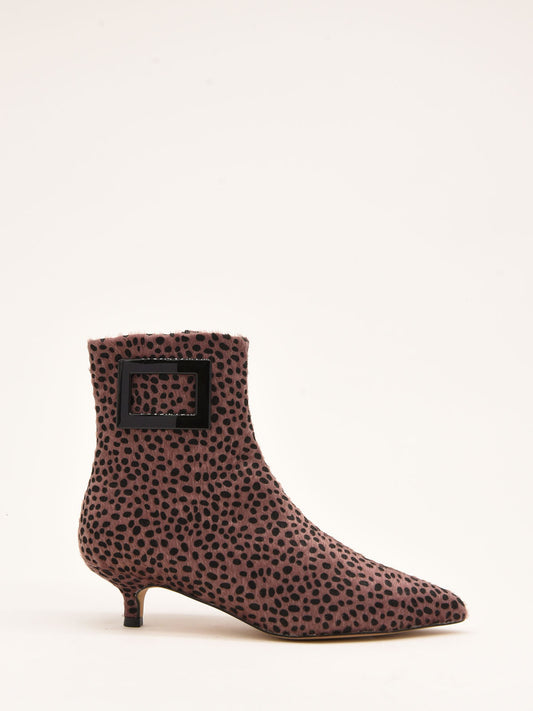 Brown animal print ankle boots with buckle