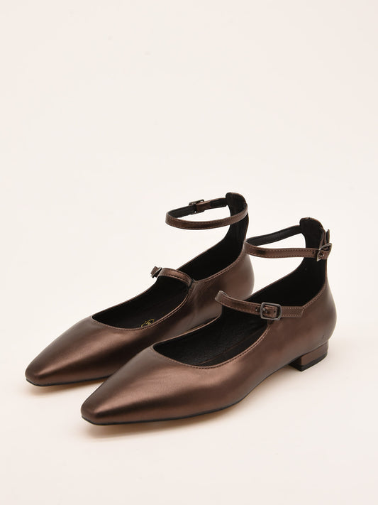 Bronze Double Strap Ballerinas