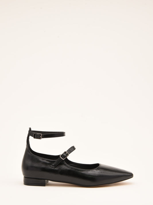 Black Double Strap Ballerinas