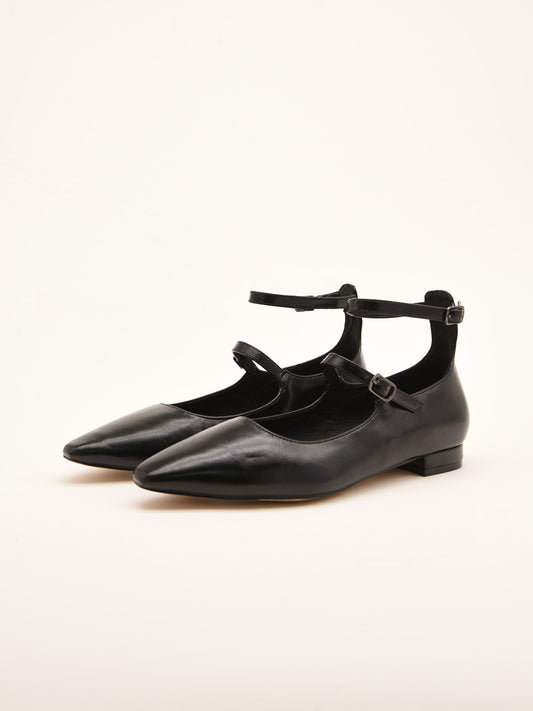 Black Double Strap Ballerinas